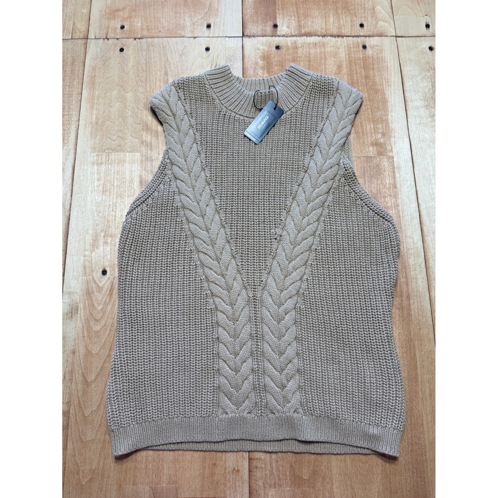 Express Conscious Edit‎ Beige Cable Knit Mock Neck Sweater Vest Large NWT